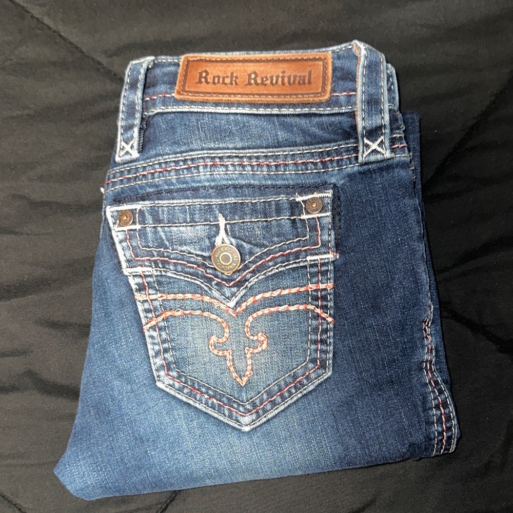 Rock Revival Indigo Jeans with Embroidered Pockets